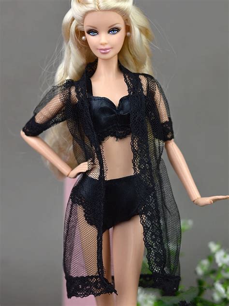 Aliexpress Com Buy Doll Accessories Black Sexy Pajamas Lingerie Nightwear Lace Long Coat Night