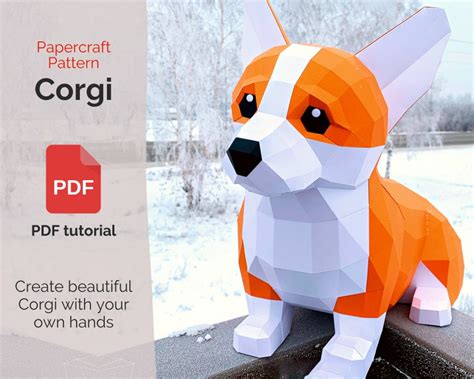 Corgi Papercraft 3d Template Pdfsvg Lowpoly Decor For Etsy
