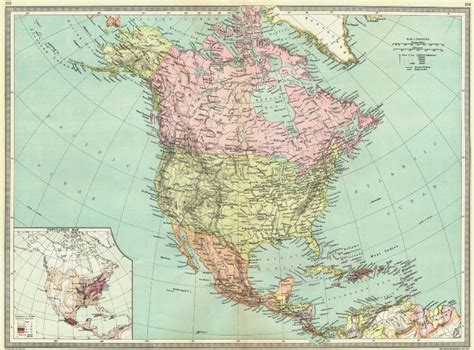 North America Map Of Population 1907 Old Antique Vintage Plan Chart