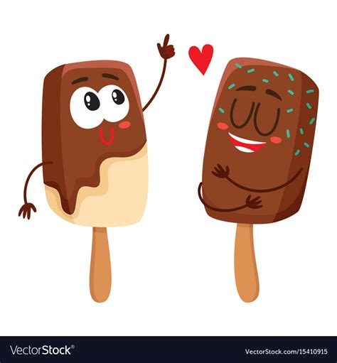 Two Funny Ice Cream Popsicle Characters Having Fun