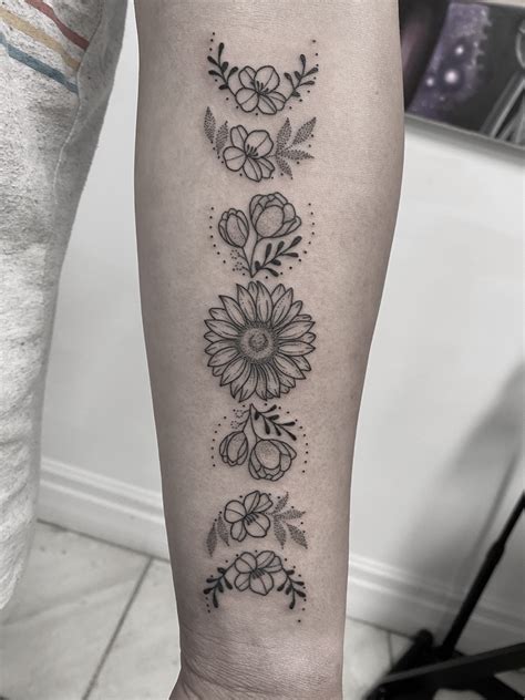 Floral Moon Phases Tattoo Tattoo Abyss Montreal