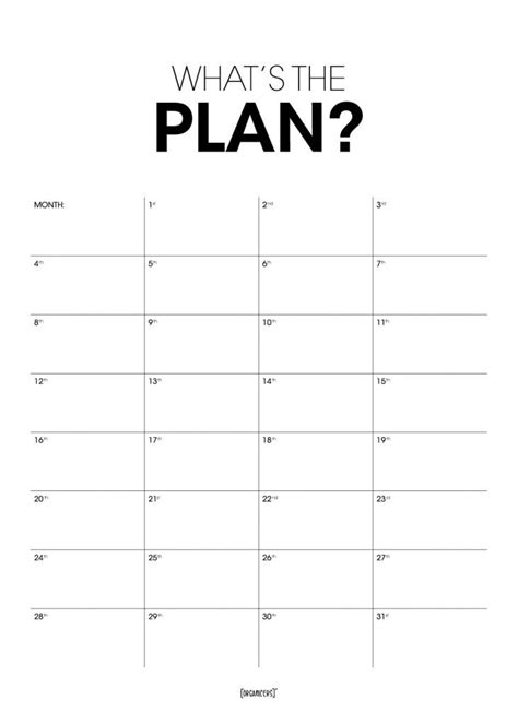 One Month Whats The Plan Planning Poster Organicers Organize