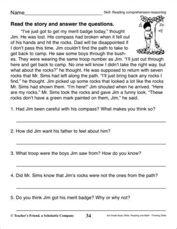 Short Comprehension Passages For Grade With Questions And