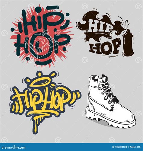Hip Hop Rap Music Related Vector Illustrations Designs Stock Vector