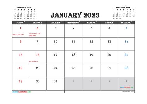 Free Cute January 2023 Calendar Pdf And Image