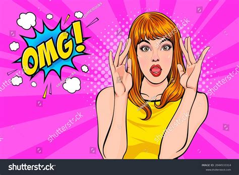 Surprised Woman Open Mouth Colorful Vector Stock Vector Royalty Free 2044533314