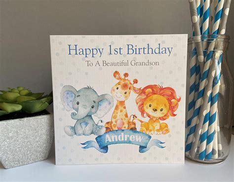 Buy Personalised Birthday Card Watercolour Jungle Animals Son Grandson