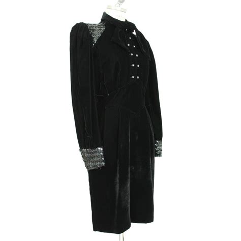 1980s Emanuel Ungaro Black Swaroski Silk Velvet Evening Dress For Sale