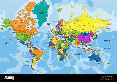 Colorful World Political Map With Clearly Labeled Separated Layers