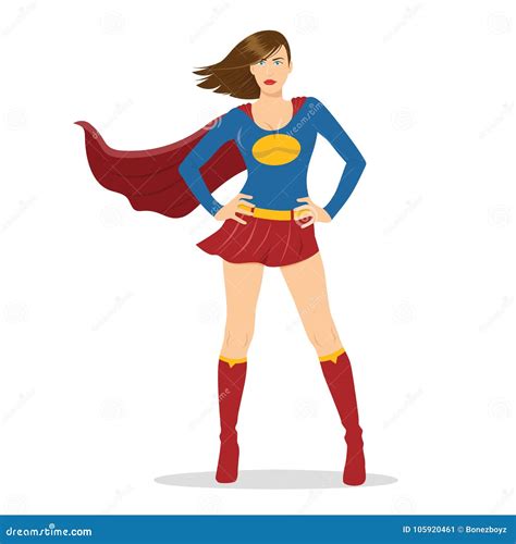 Female Superhero Standing With Cape Waving In The Wind Stock Vector