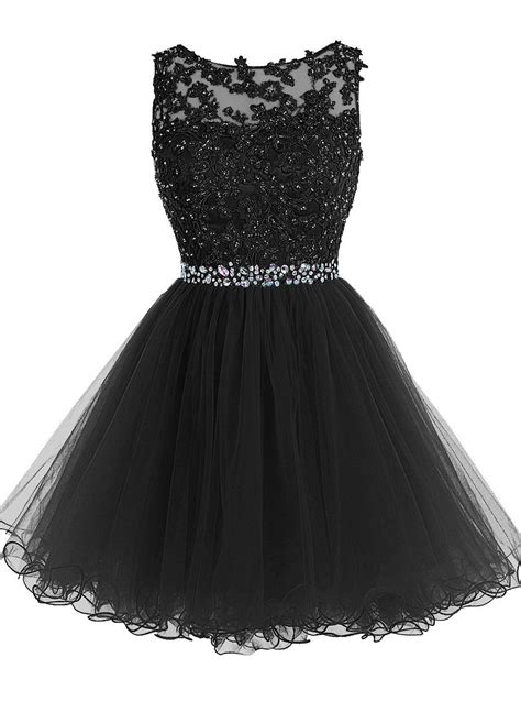 Sexy Black Prom Dress Short Prom Dress Beading Prom Dress Lace And