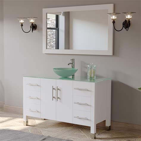 Glass bathroom vanities are sleek and modern additions to your contemporary bathroom, evoking a truly stylish cosmopolitan aesthetic equally at home in elite commercial restrooms as they are in private residences. 48" Solid Wood Glass Vessel Sink Bathroom Vanity Set White ...