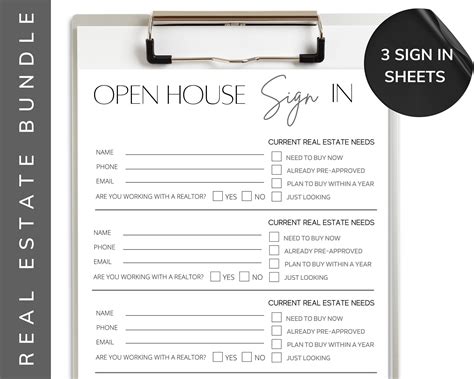 3 Open House Sign In Sheets Real Estate Marketing Open House Pdf Estate