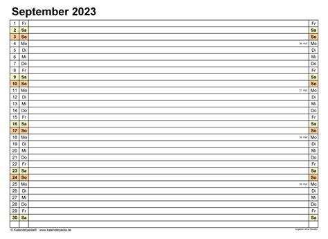 Kalender September 2023 Als Word Vorlagen