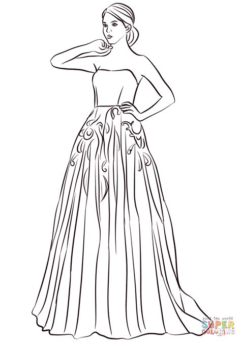 Strapless Long Prom Dress Coloring Page Free Printable Coloring Pages