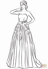 Coloring Dress Prom Printable Drawing Strapless Dresses Games sketch template