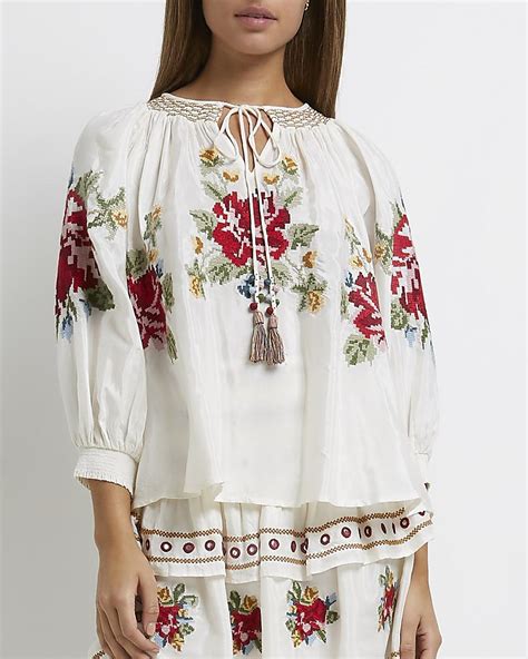 River Island Cream Embroidered Smock Top Lyst