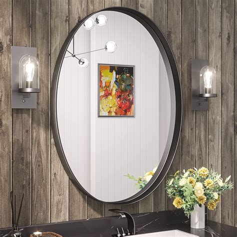 Tetote Black Oval Bathroom Mirror 24x36 Matte Black Framed Wall