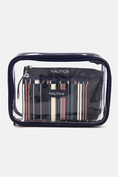 Nautica 3 Pieces Brand Logo Cosmetic Bag Navy Brands For Less