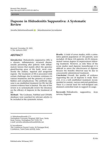 Pdf Dapsone In Hidradenitis Suppurativa A Systematic Review