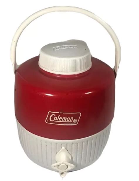 Vintage Coleman Water Jug Cooler Drink Dispenser Red White Gallon