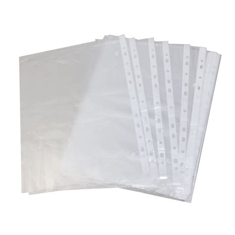 100 Pcs A4 Clear Plastic Punched Punch Pockets Folders