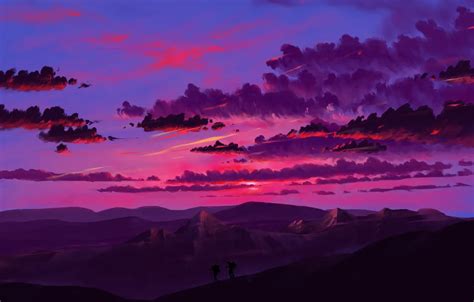 Обои Twilight Sky Landscape Sunset Art Mountains Clouds Artist