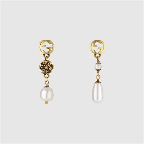 Interlocking G Flower Pearl Earrings In Gold Metal Gucci Us