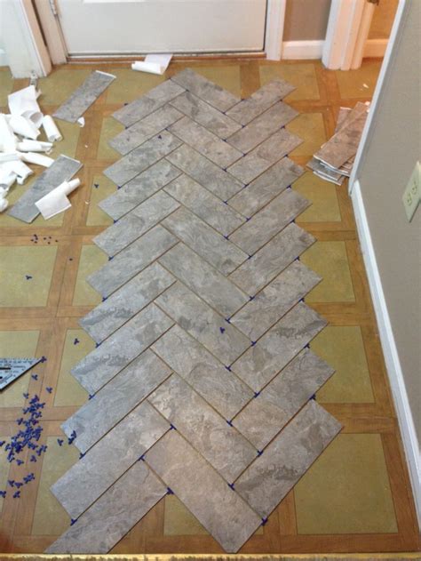 How To Herringbone Diy Herringbone Vinyl Tile Pattern Via Grace