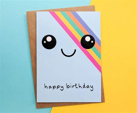 Kawaii Rainbow Birthday Card Kawaii Face Kawaii Birthday Card