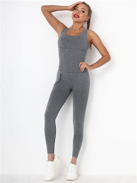 Two Pieces Cross Backless Slim Fit Sports Jumpsuit