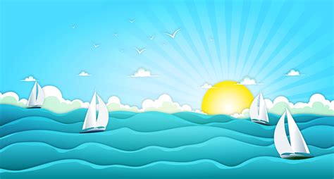 Sailing Boats In Wide Summer Ocean 263264 Vector Art At Vecteezy
