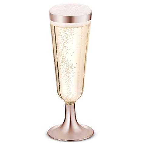 50 Plastic Rose Gold Rimmed Champagne Flutes 5 5 Oz Clear Hard Disposable Party And Wedding