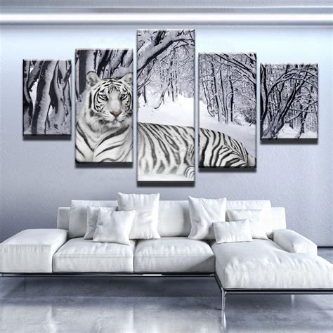 Bengal Tiger Animal 5 Panel Canvas Art Wall Decor Canvas Storm