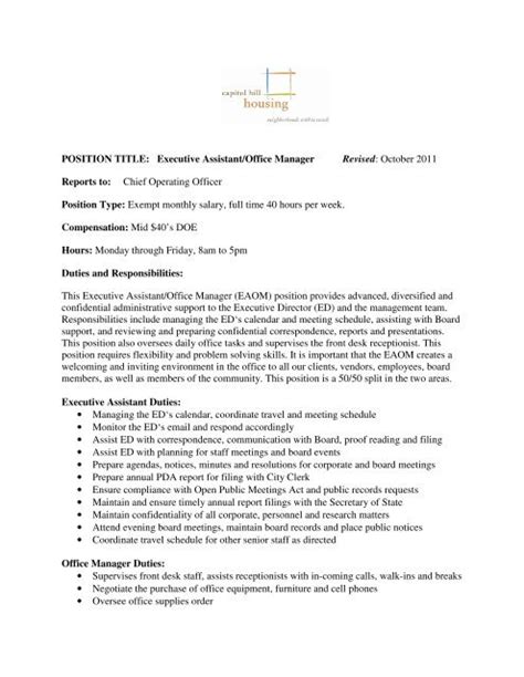 Position Title Executive Assistant Office Manager Revised