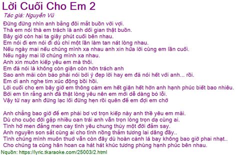Loi Bai Hat Loi Cuoi Cho Em 2 Nguyen Vu