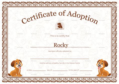 Well, adopting an animal is not free (although many. Pet Adoption Certificate Design Template in PSD, Word