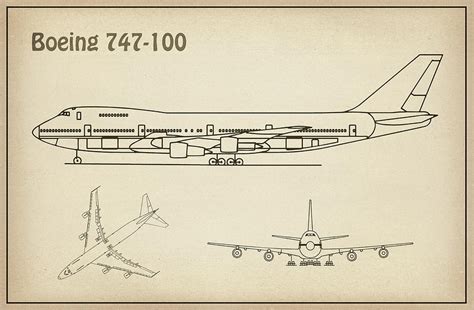Boeing 747 100 Airplane Blueprint Drawing Plans Or Schematics For