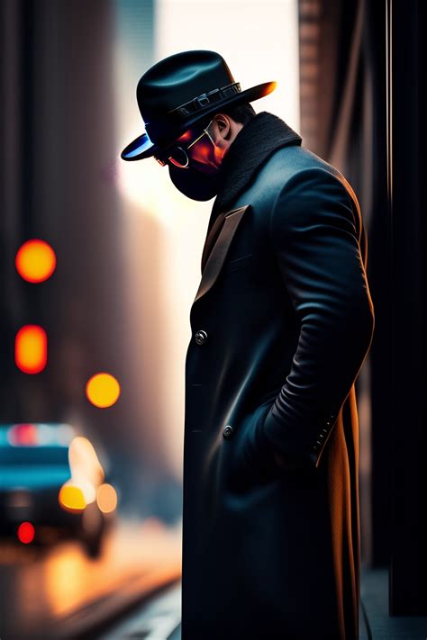 Lexica - Detective, fedora hat, black trenchcoat, gasmask, sunglasses