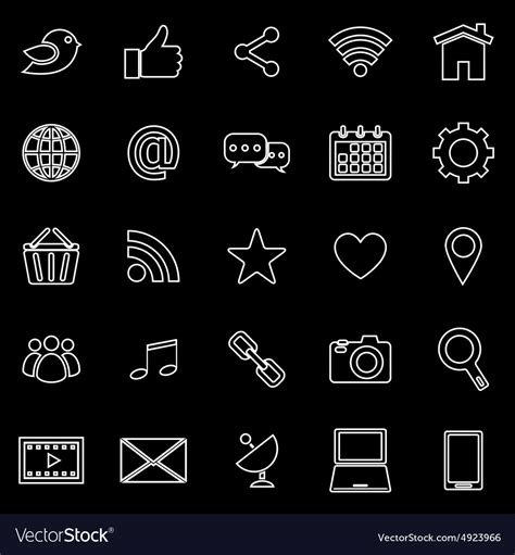 Social Media Line Icons On Black Background Vector Image