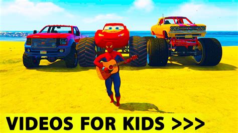 If you love gecko's garage, you'll love this counting video for children. Cars Spiderman Cartoon LIGHTNING McQueen MONSTER TRUCK with Nursery Rhymes Songs for Kids - YouTube