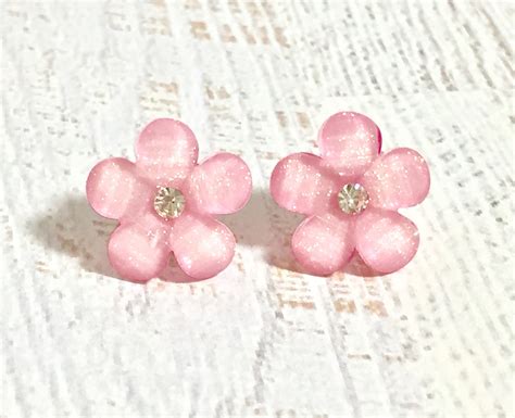 Pink Daisy Earrings Rhinestone Flower Earrings Pink Flower Earrings
