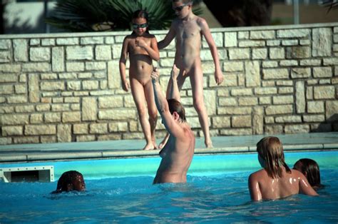 Naturist Girls Nudist Pool Run And Jumps Familynudism Fun