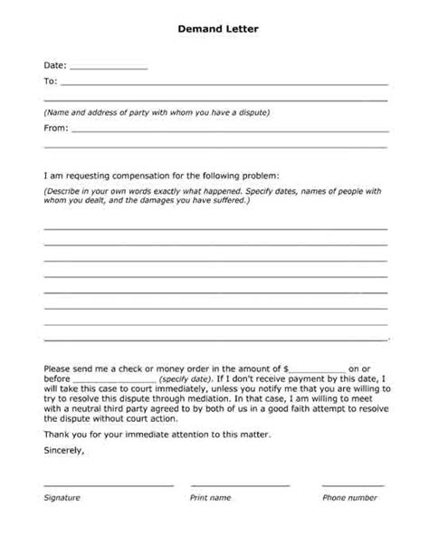 Request Compensation Letter Demand For Compensation Form Free