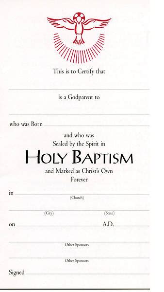 Godparents Certificate Package Of 25 Cokesbury