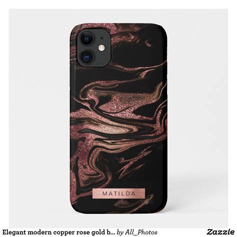 Elegant Modern Copper Rose Gold Black Marble Look Case Mate Iphone Case
