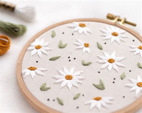 Daisy Hand Embroidery Pattern Flower Design With Etsy