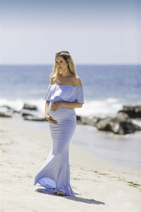 PinkBlush Light Blue Ruffle Off Shoulder Mermaid Maternity Photoshoot
