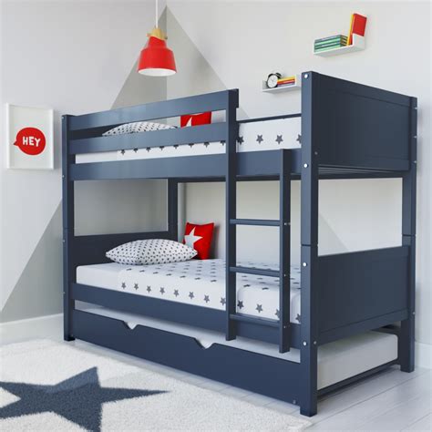 Luca Kids Bunk Bed With Pull Out Trundle In Navy Blue Furniture123