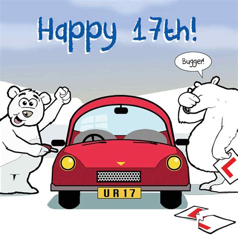 Twizler Funny Birthday Card With Polar Bear Car And Ripped Learner